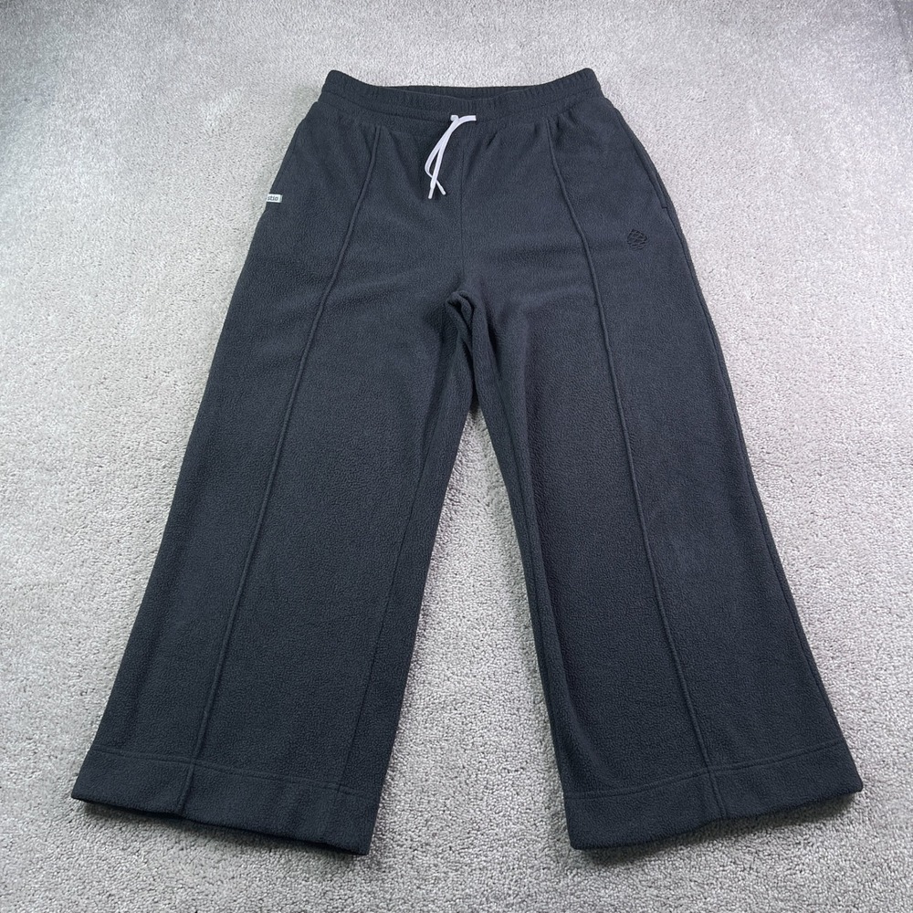 Stio Pants Womens Medium Black Turpin Fleece Wide Crop Drawstring Outdoor Cozy